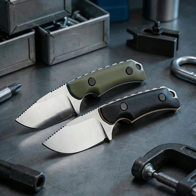 2026 New Outdoor 440 Blade Stone Washed EDC Small Straight Blade, ABS Handle + K-Type Sheath Portable Knife