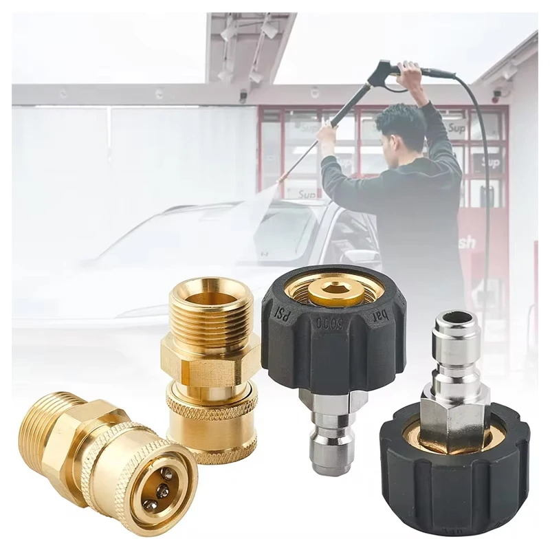 Pressure Washer Quick Connect Fitting M22 14mm to 1/4 Inch Pressure Washer Hose Gun Adapter Brass Washer Quick Release Connector