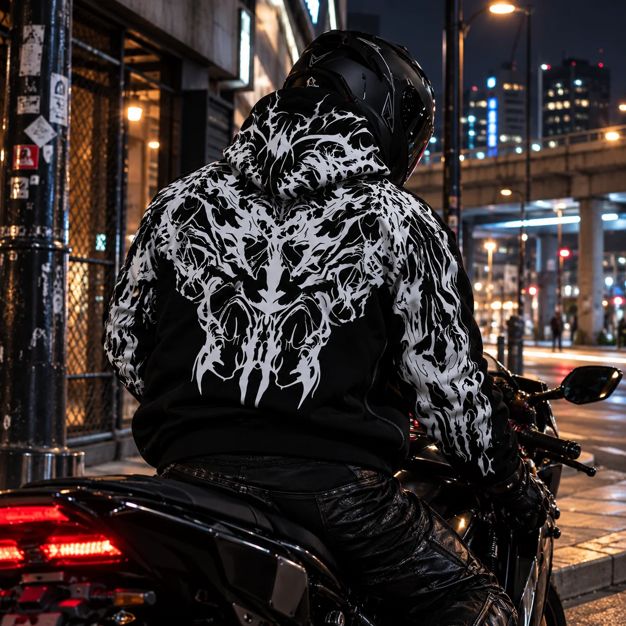Men and Women 3D All Over Print Hoodie, Gothic Punk Motorcycle Style Graphic Pullover, Streetwear Hooded Sweatshirt