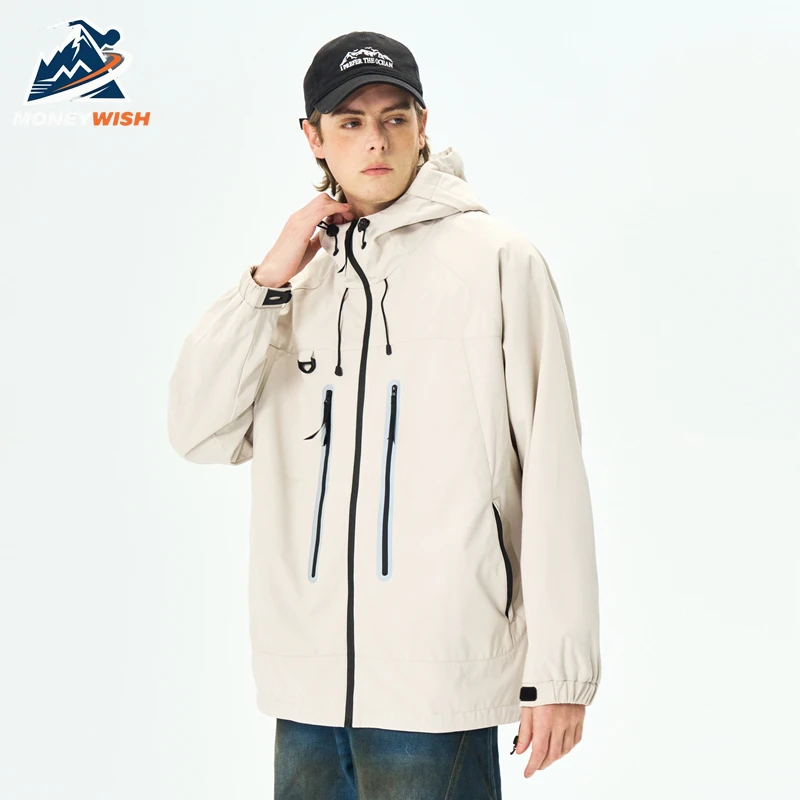 

MONEYWISH Couple Charge Jacket 2025 Outdoor Sports Windproof Waterproof Breathable Hooded Coat Leisure Hiking Camp Windbreaker