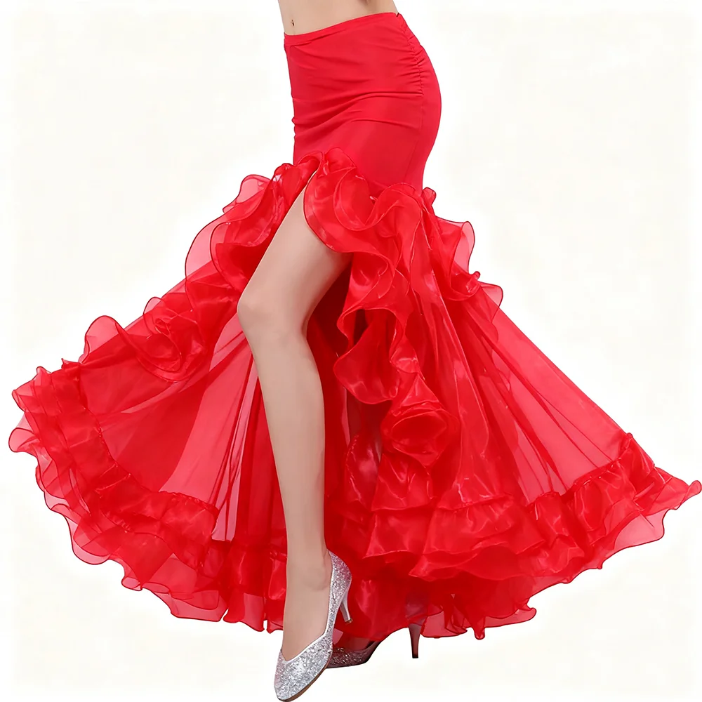 

Цыганская юбка, женская сексуальная юбка с запахом для танца живота, испанский корейский танцевальный костюм для взрослых, многослойное платье, тренировочная одежда, наряд