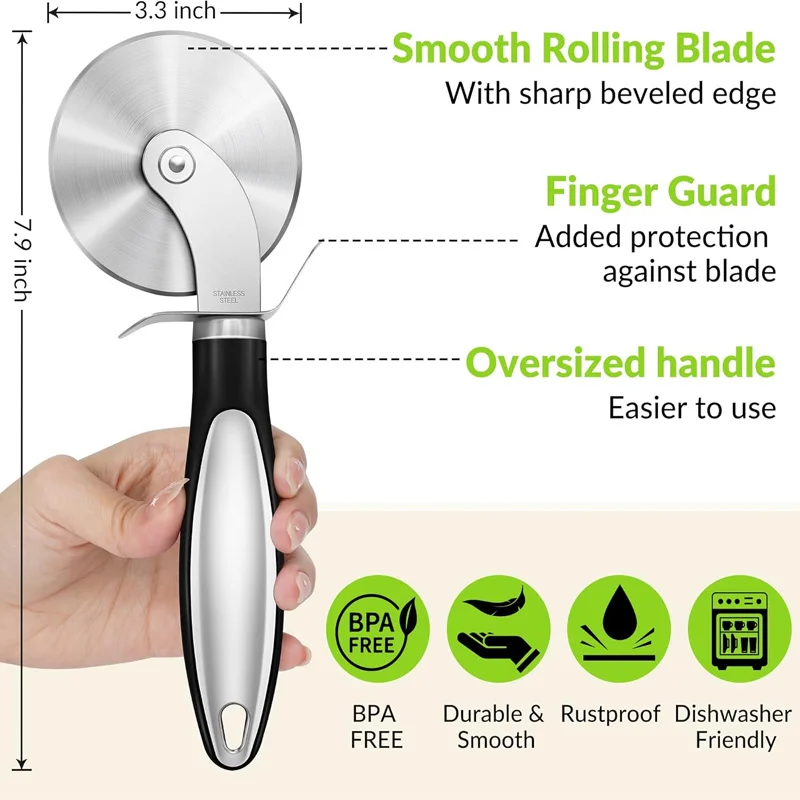 Stainless Steel Pizza Cutter Wheel, Sharp Blade with Protective Guard, Non-Slip Ergonomic Handle, Easy to Clean, Ideal for Cutting Pizza, Pies, Flatbreads & Homemade Bakes, Durable Kitchen Tool for Home & Commercial Use