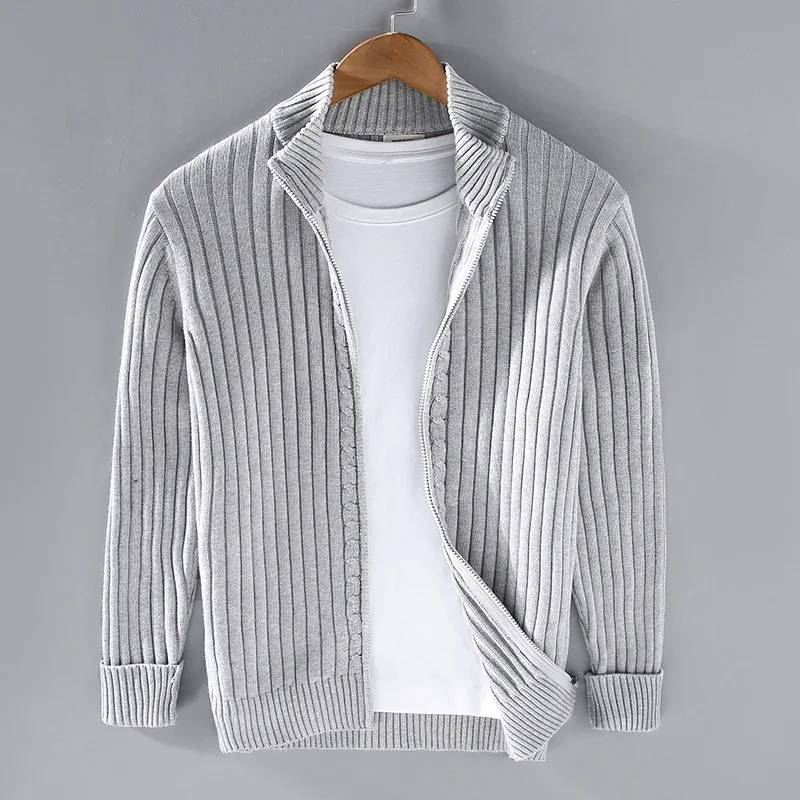 8525 Spring Autumn Knitting Cardigan For Men Korean Style Simple Solid Color Zipper Slim Warm Half Turtleneck Knitted Sweaters