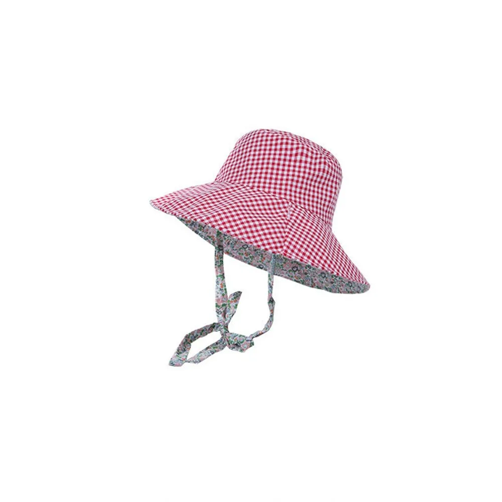 

Sun Protection Hiking Fisherman Hat Lace Up Double Sided Wear Plaid Hiking Cap Small Lattice Sunscreen Heart Printed Bucket Hat
