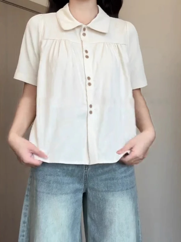 

plus Size Pure Cotton ort Sve Doll Collar Bubble Sve irt Women Summer New Sle Cover Belly Loose Fit Korean Sle