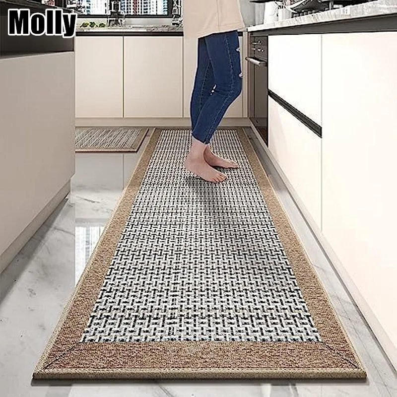 1pc Long Diatom Mud Printed Kitchen Mat Imitation Woven Non-Slip Mats Bathroom Absorbent Rug Toilet Rugs Entrance Mat