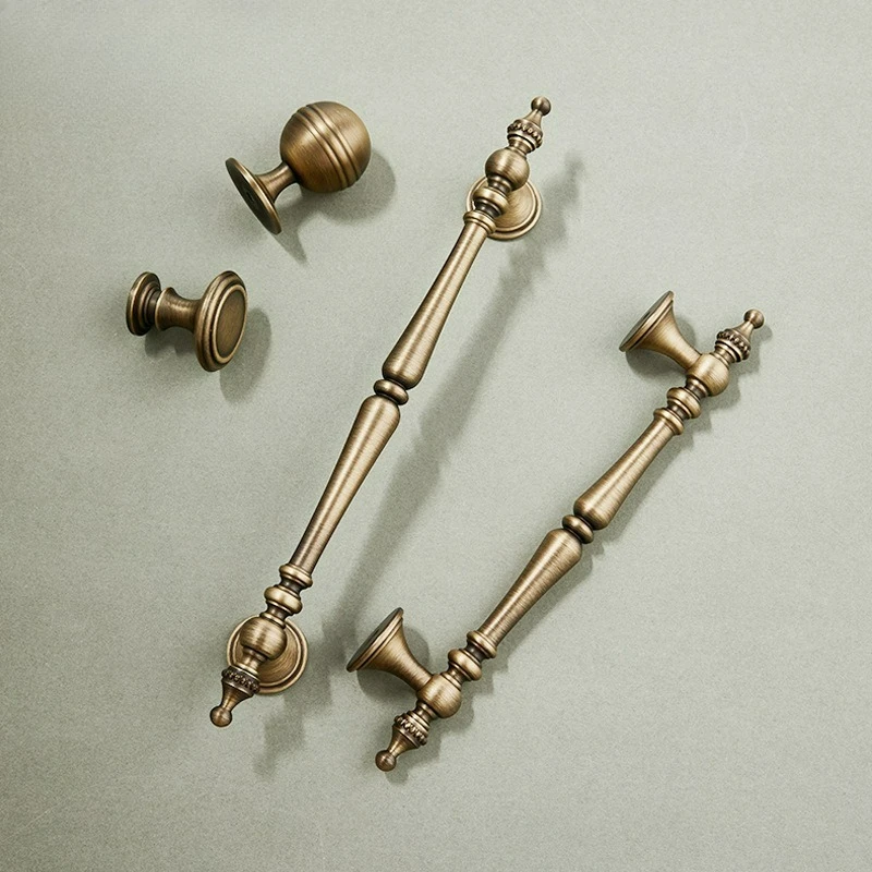 New Chinese Retro Wardrobe Door Drawer Handle Nordic Antique Bronze Light Luxury Cabinet Shoe Cabinet Solid Brass Long Handle