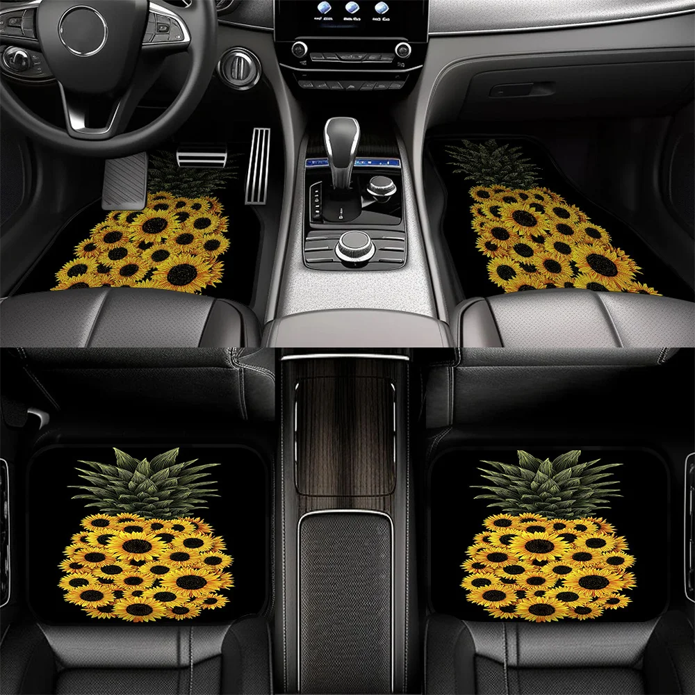 

Trendy Sunflower Pineapple 4pcs Floor Mats Fit for Home Car Use, Excellent Choice for Truck Owners And Enthusiasts