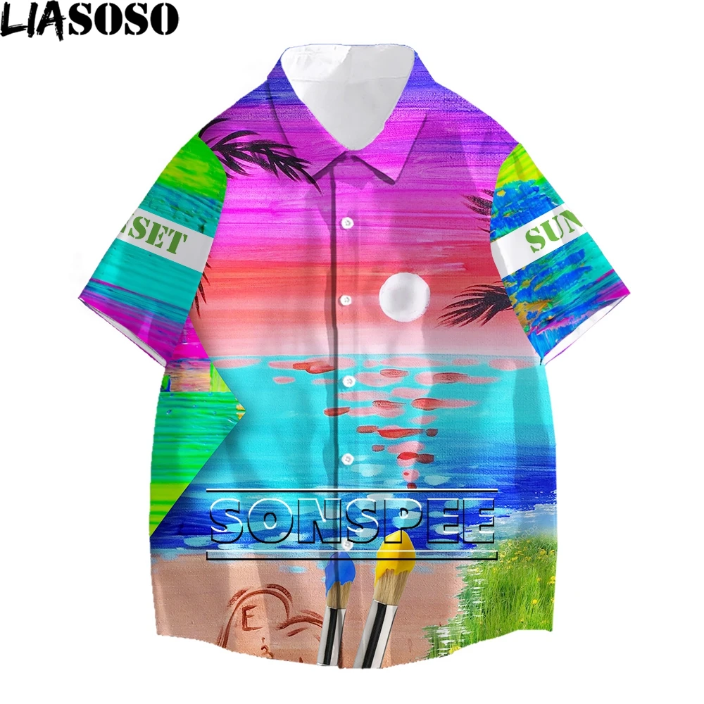 

LIASOSO Beach 3D Print Palm Tree Hawaiian Shirt Half Sleeve Hip Hop Trend Cool Casual Holiday Outdoor Chic Half Sleeve Top