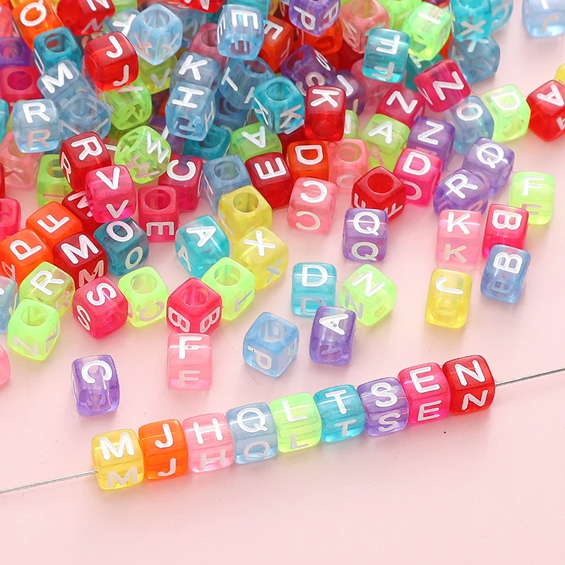 

100Pcs/lot Acrylic Square Alphabet Beads 6mm Colorful Loose Letter Spacers for DIY Bracelet Making