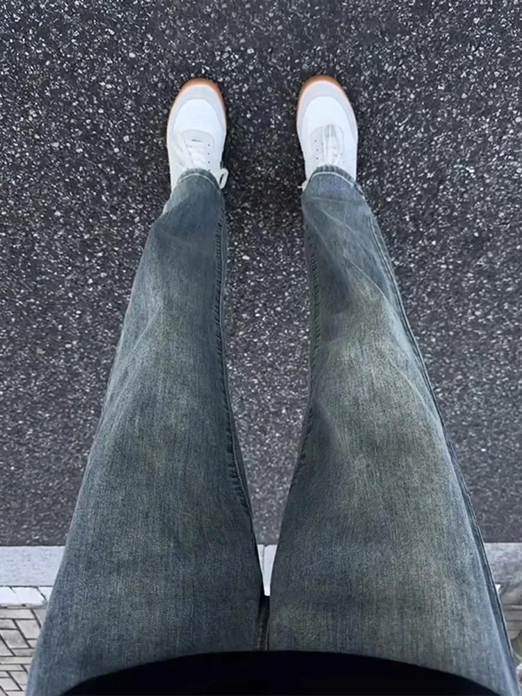 

Мужские джинсовые джинсы с завышенной талией, осенне-зимние новые студенческие джинсы в стиле ретро, крутые длинные брюки, прямые джинсы свободного покроя