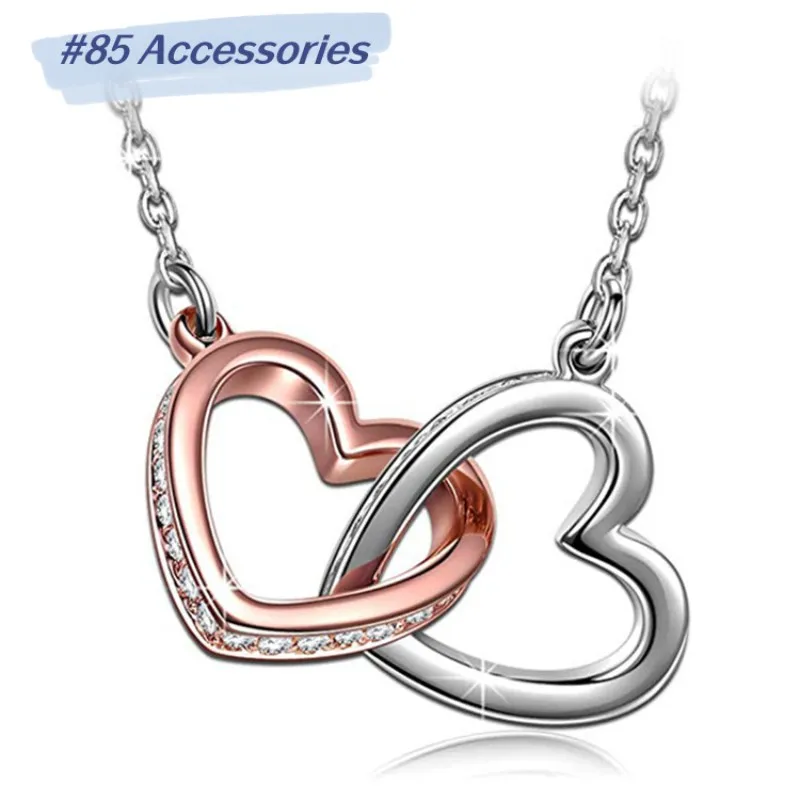 

Valentine's Gift Double Love Heart Necklaces With Zircon Pendant 14K Gold Plated For Jewelry ZN00099