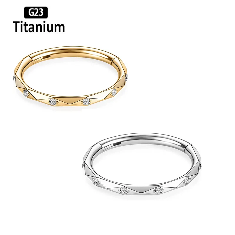 ASTM F136 Titanium Piercing Cutting surface CZ Clicker Nose Ring Septum Hoops Tragus Cartilage Helix Lobe Body Jewelry Earrings