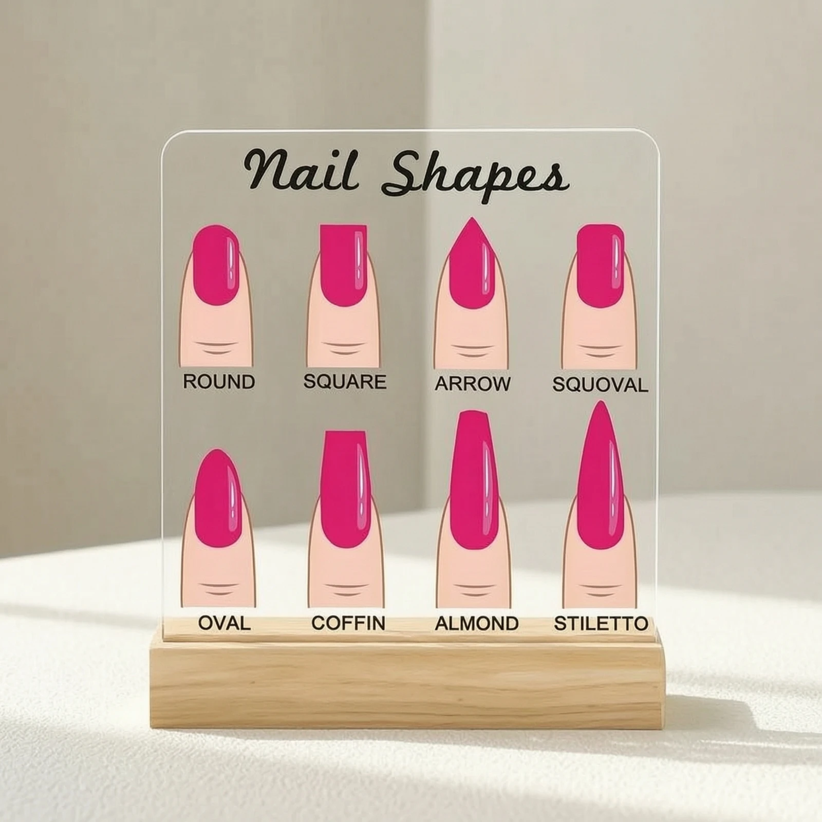 Nail Shape Display Sign Self-Standing Nail Shape Sign Professional Space-Saving for Manicurists, Manicure Stations