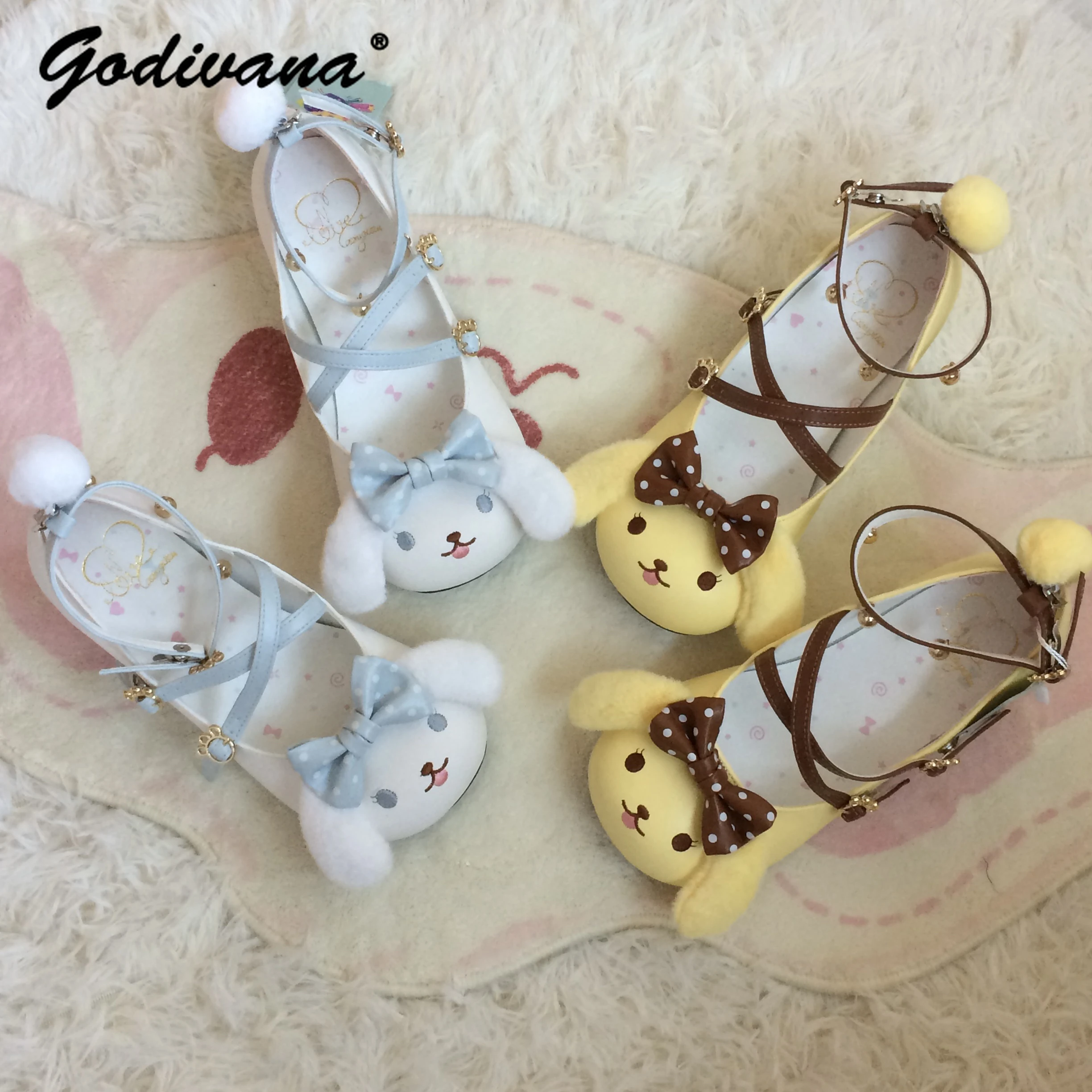 

Lolita Japanese Sweet Cute Dog Ears Round Head Low Heels New Spring Daughter Students Mary Jane Plush Lo Shoes Indoor Shoes