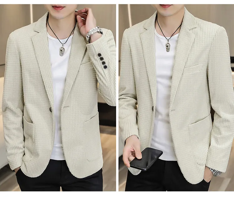 Lässige einfarbige und karierte Anzüge 2026 Frühling Herbst Herren Ein-Knopf-Slim-Fit-Blazer & Jacken Jugend Streetwear Mäntel Oberteile Kleidung – Detail 10