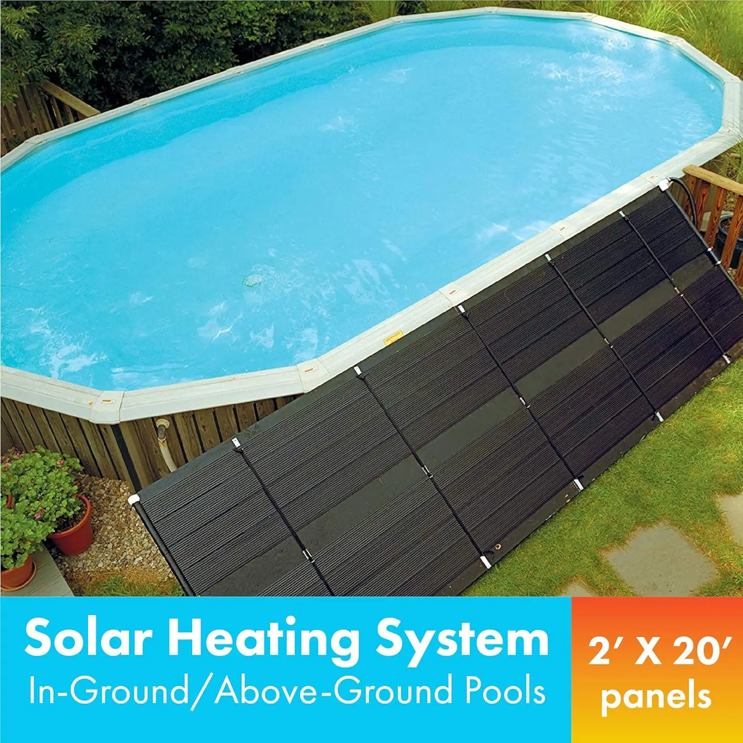 SunHeater Pool Heating System Two 2’ x 20’ Panels – Solar Heater for Inground and Aboveground Made of Durable Polypropylene