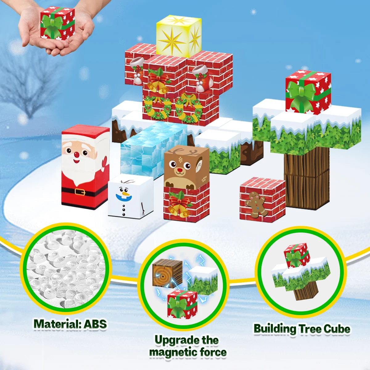 Set di blocchi magnetici natalizi, blocco magnetico con scatola di ferro per bambini, blocco magnetico a tema natalizio di Babbo Natale, giocattolo con blocchi magnetici
