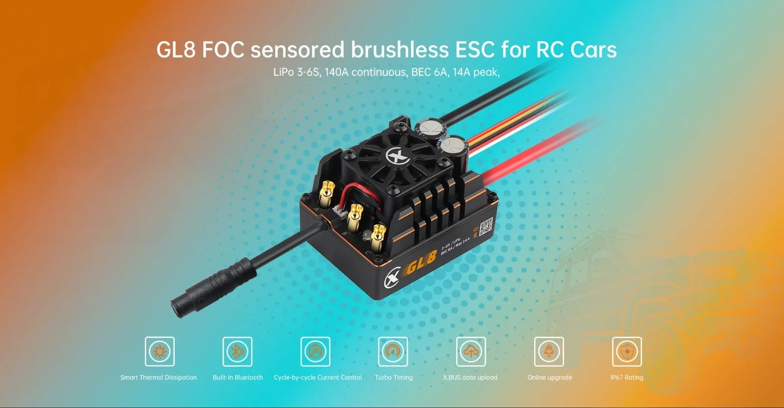 

XC GL8+GL4274 FOC ESC/Motor Sensored Brushless 1/8 ESC 3~6S 140A for RC Cars