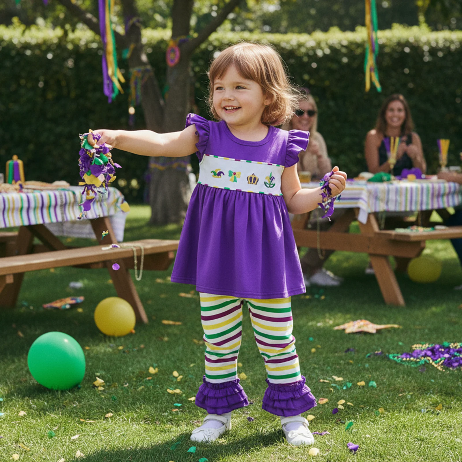 

Весенняя одежда для маленьких девочек, платье с рюшами и рукавами, топ + брюки-клеш, комплект одежды для малышей