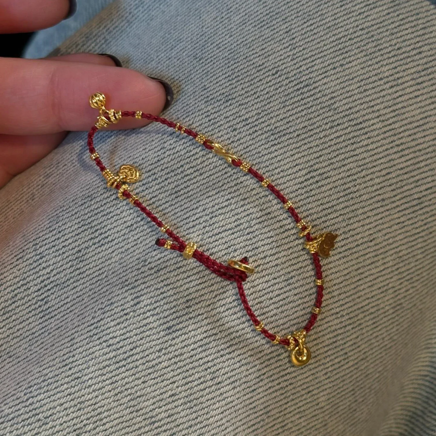 Antique gold craftsm irregular coiling glossy bracelets femme classic vintage exquisite beads red braided rope bracelet jewelry