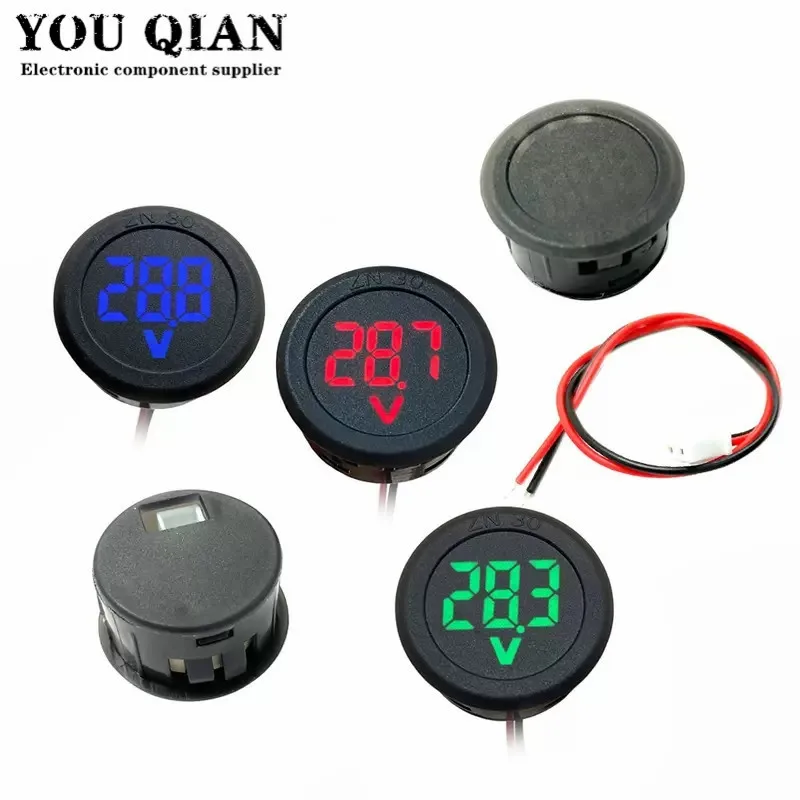 DC 4-100V LED Digital Display Round Two-wire Voltmeter DC Digital Car Voltage Current Meter Volt Detector Tester Monitor Pane