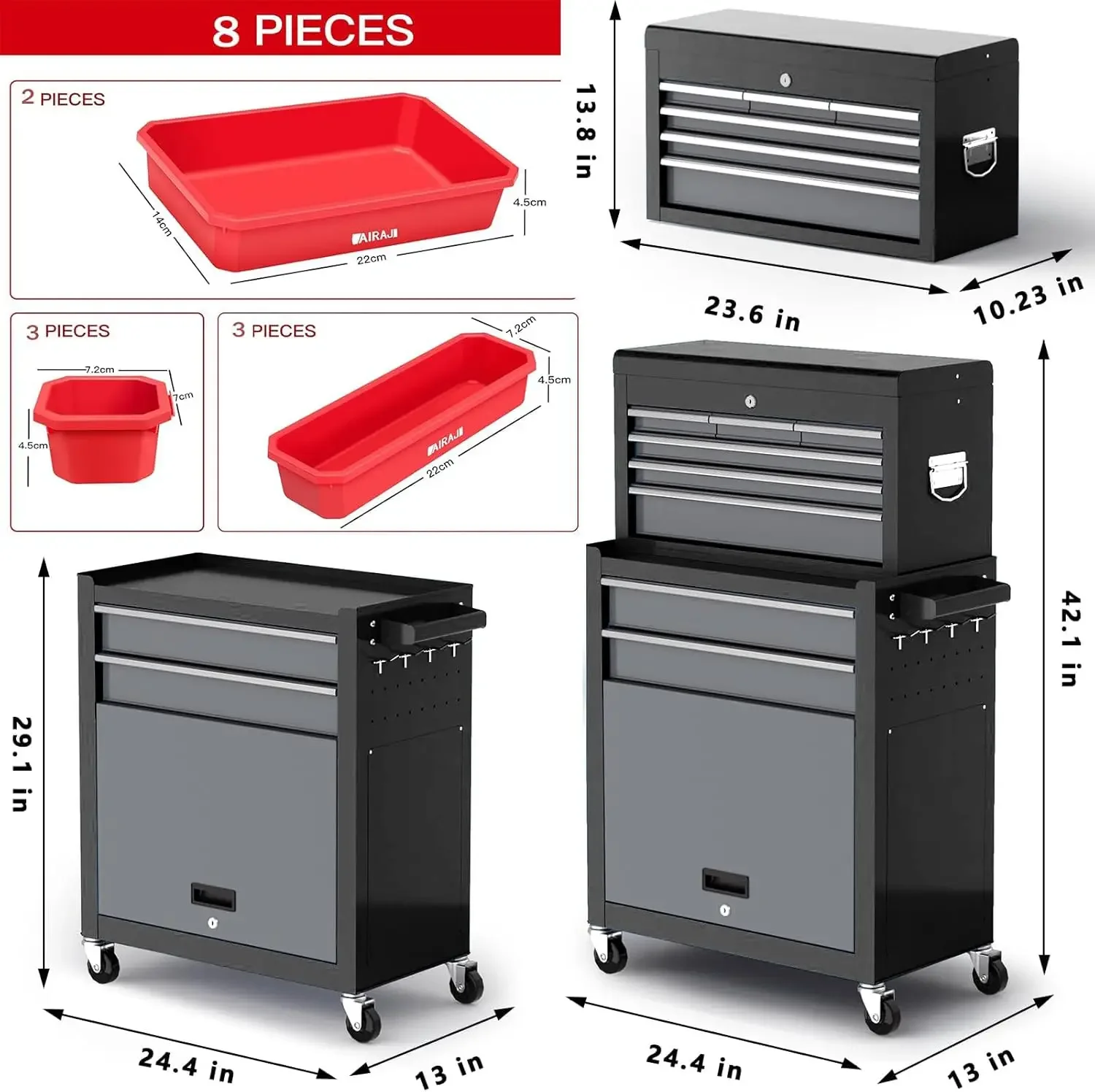 [سعر مخفض، حار بيع! ]صندوق الأدوات 8-درج |   صندوق أداة دوارة كبير مقاس 42 بوصة مع عجلات |   صندوق أدوات معدني علوي قابل للفصل |   ز