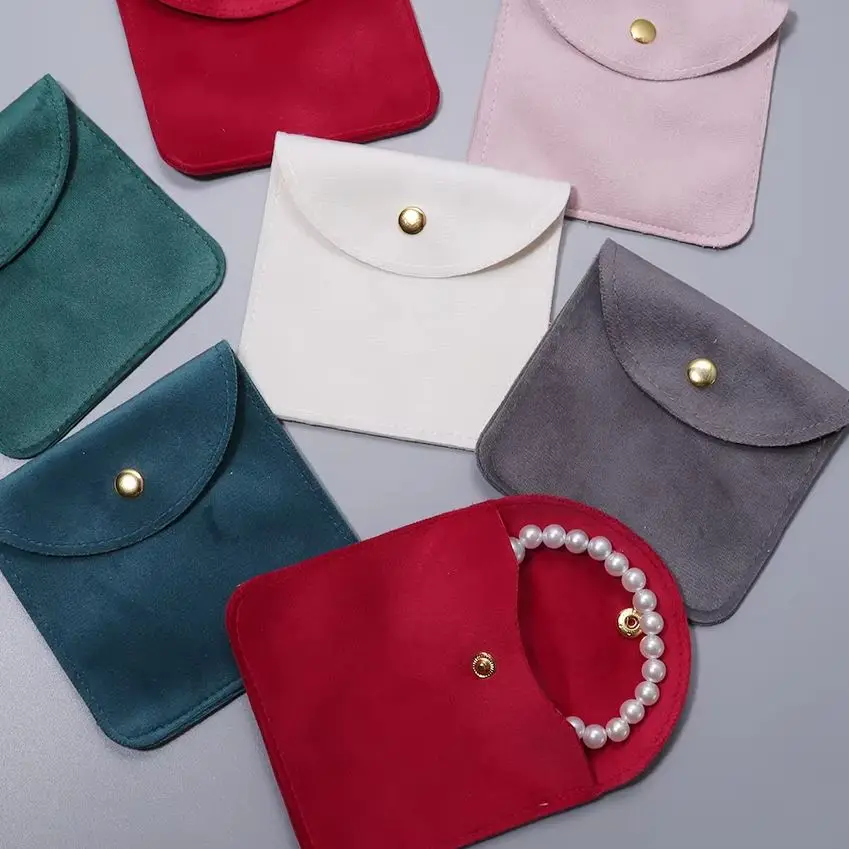 2PCS High Quality Snap Button Packing Bag Jewelry Velvet Bags Soft Portable Ring Earring Necklace Bracelet Storage Bag Wholesale