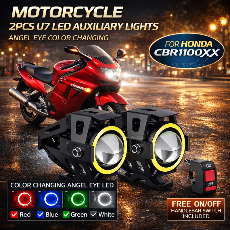Waterproof Motorcycle LED Headlight 3000LMW U7 Motorbike LED Driving Fog Spot Light with Switch For HONDA CBR 1100 XX CBR 1100XX