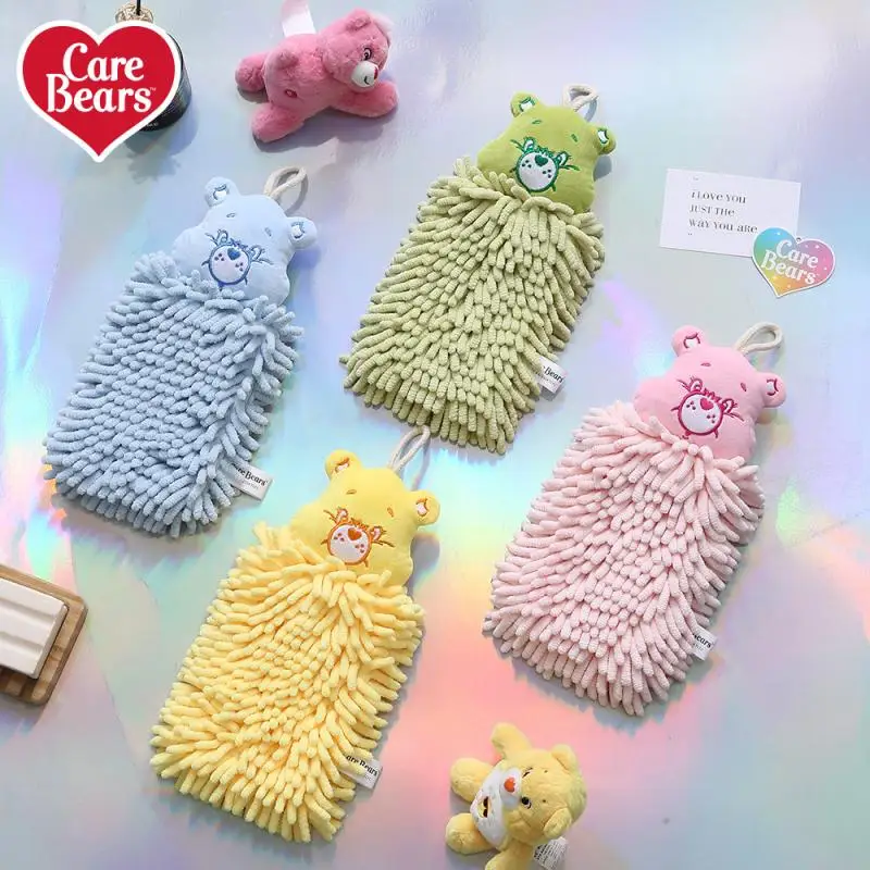 Kawaii Care Bear Chenille Hand Towels Kitchen Bathroom Hand Towel with Hanging Loops Quick Dry Soft Absorbent Microfiber Towels