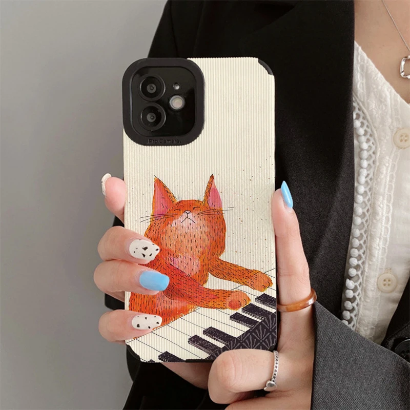 A Cute Cat Playing The Piano Phone Case for Iphone 11 Pro Max 12 13 Iphone 14 Pro Max Iphone 15 Pro Max Case