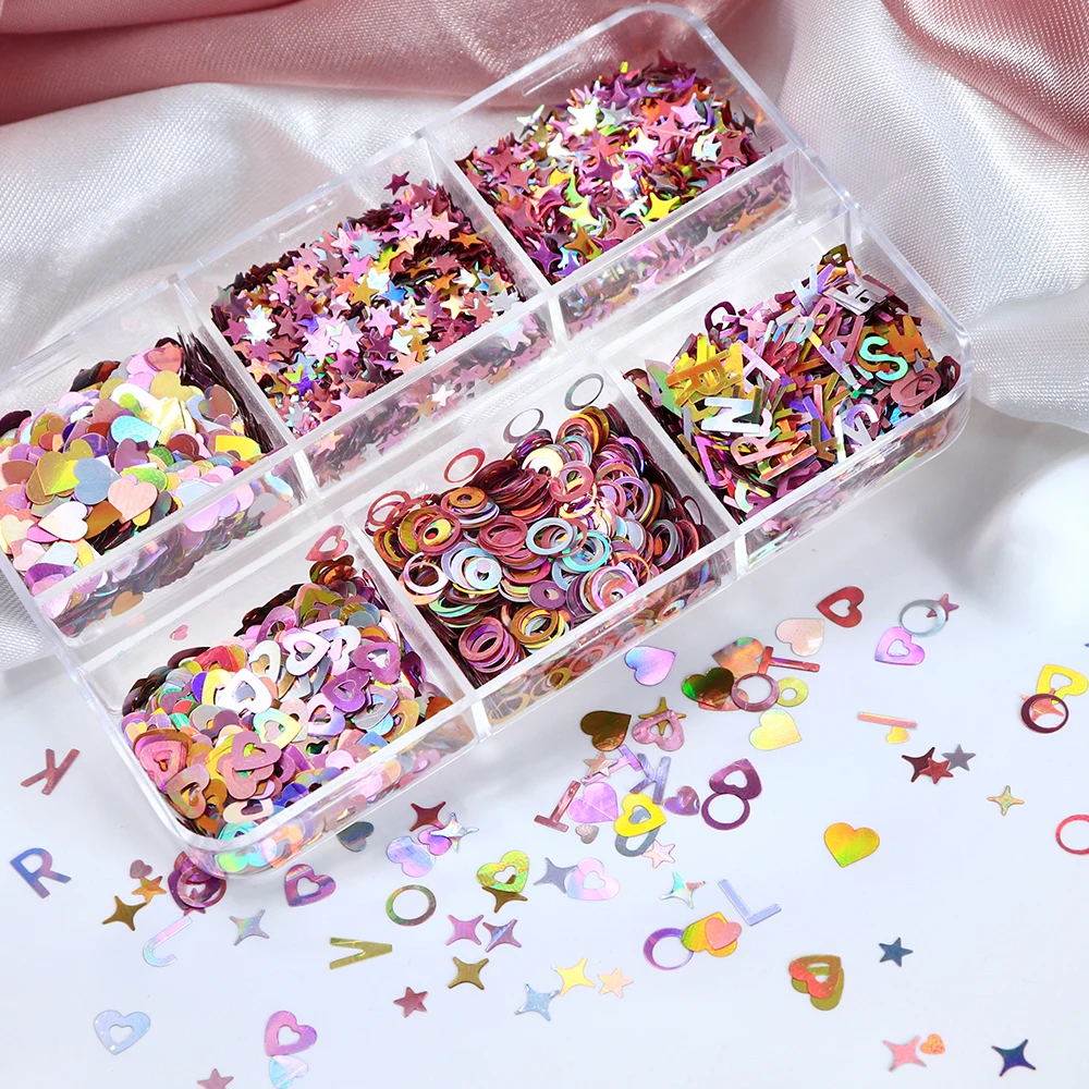 

Holographic Pink Letters Glitter Epoxy Resin Mold Fillers Shinny Stars Love Hearts Round Sequins DIY Keychain Making Supplies