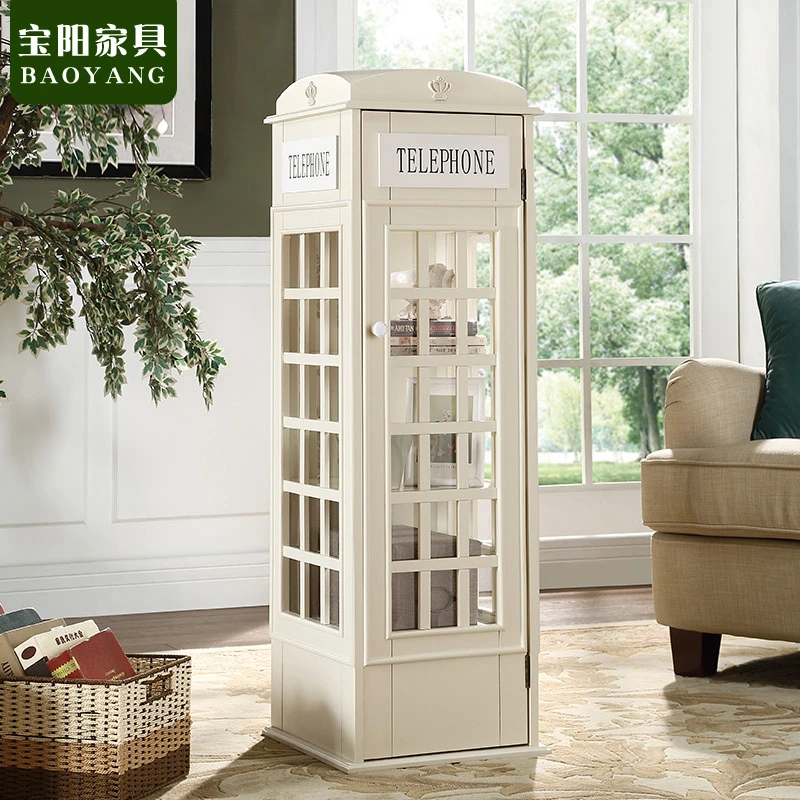 Children's bookcase Floor toy storage locker Creative English telephone booth decoration with door Retro American ornaments