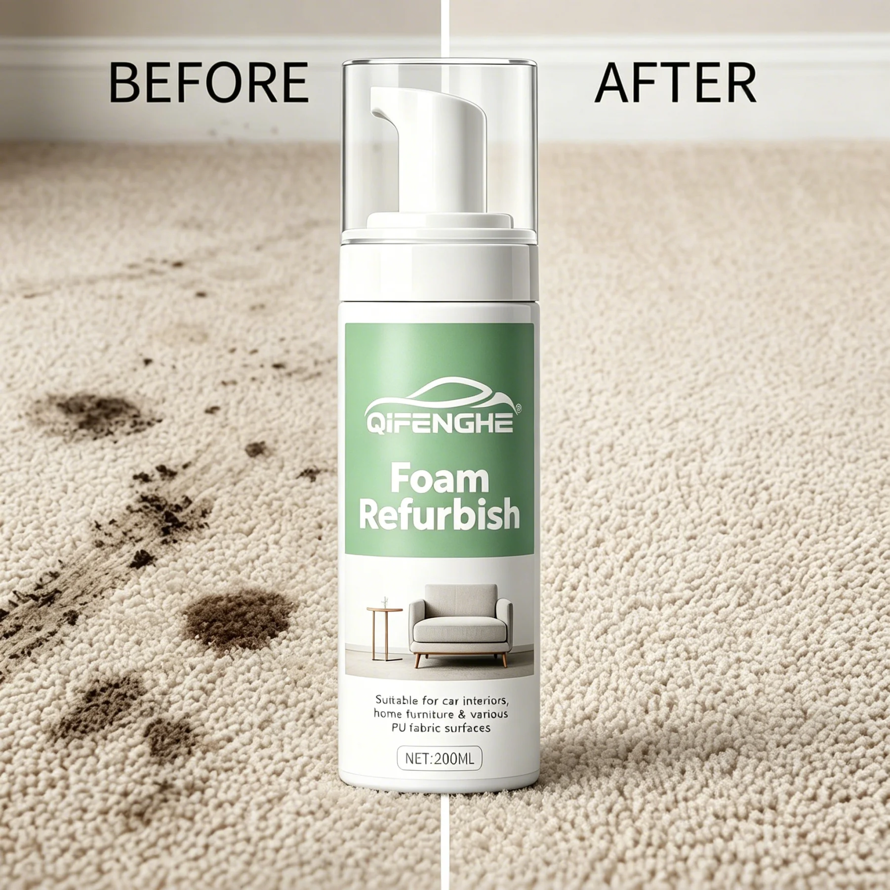 Multi-Purpose Foam Refurbish Care Spray, Gentle Neutral Long-Lasting Formula, Wash-Free Cleaner for Auto Home Office PU Fabric