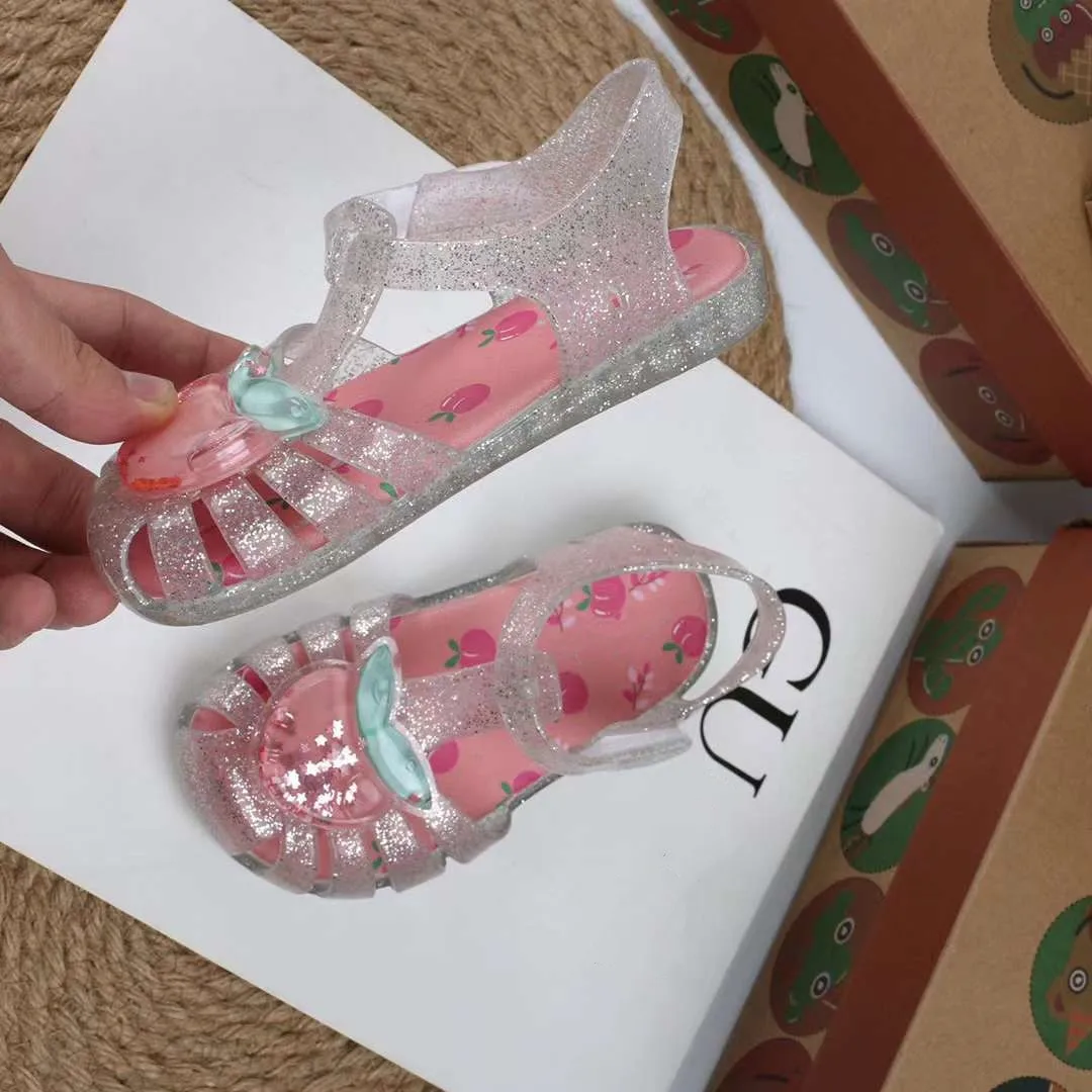 2024 Hot High Quality Children's Jelly Shoes Baby Hollow Summer Sandals Cute Fruit Strawberry Soft Sole Roma Sandals HMI092