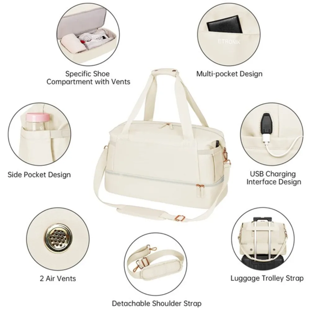 Waterproof Travel Luggage Bag Large Capacity Dry Wet Separation Sports Bag with USB Charging Port Gym Yoga Handbag for Traveling