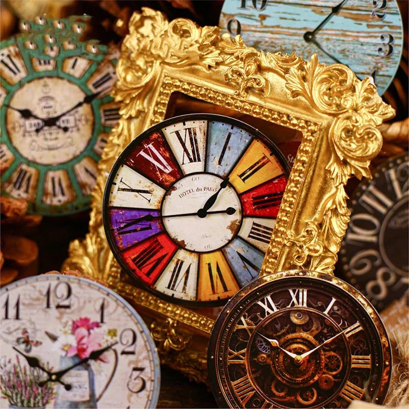 Time Scale Series Vintage Clock Landscape Sticker Creative DIY Journal Material Collage Scrapbooking Stationery