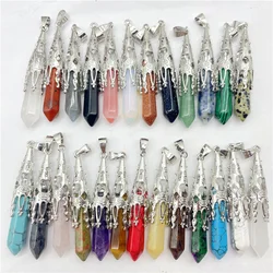 Natural Gem Stone Quartz Crystal Tiger Eye Turquoise Hexagon Pendulum Pendant For DIY Jewelry Making Necklace Accessories 1Pcs
