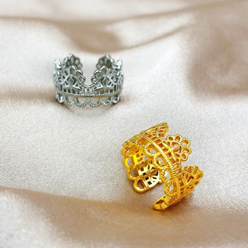 Dream Love Flower Ring Gorgeous Romantic Lace Rings Fashion Light Luxury Handmade Brushed Crown Women's Finger Jewelry KOFSAC