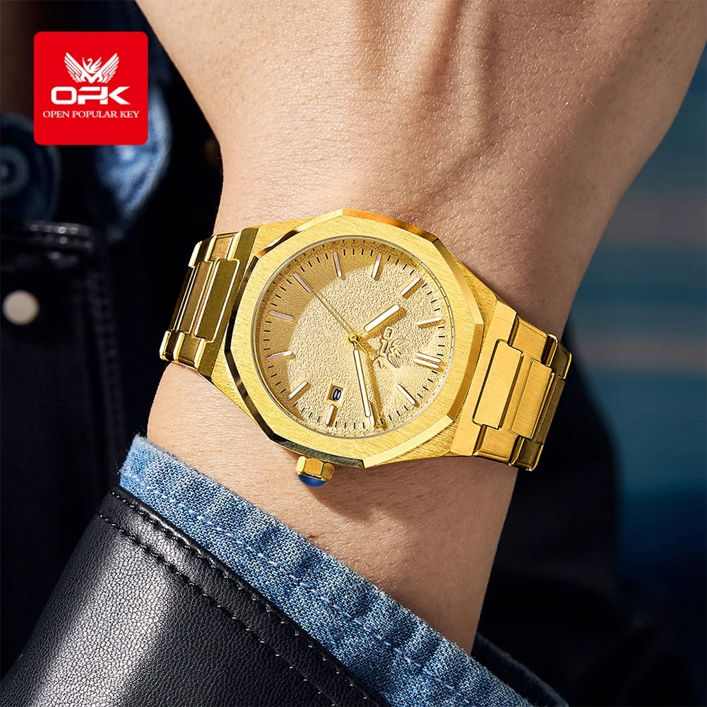 OPK 6046 Mens Watch Solid Stainless steel Calendar Waterproof Quartz Watch for Men