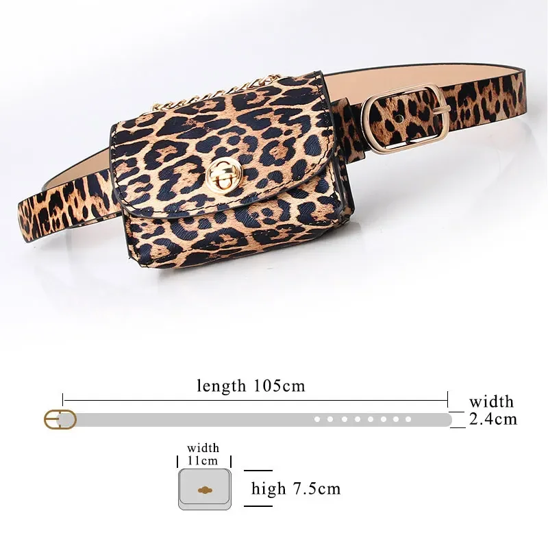 Mini bolsa de couro PU para mulheres, padrão leopardo, cinto de bolso, cintura retrô Fanny Pack, bolsa de moda para senhora, atacado, nova