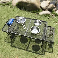 Folding Table Outdoor Camping Portable Ultra-Light Aluminum Alloy Binaural Iron Grid Frame Height Adjustable Black Coffee Table