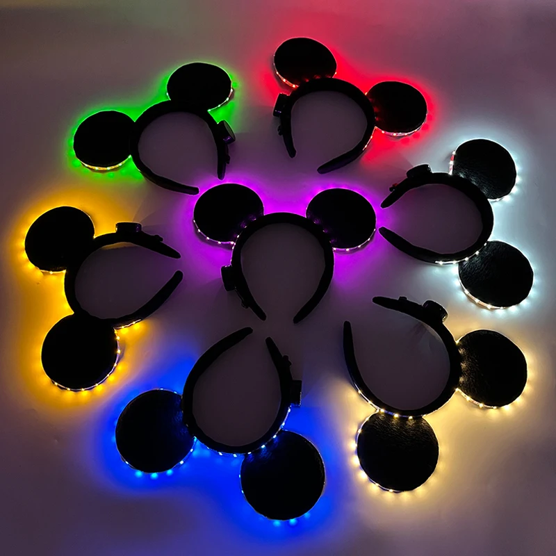 Cartoon LED Mouse Ears Headband for Boys and Girls Birthday Party Black Headwear Costume Cosplay Decoration Flashing Hairband