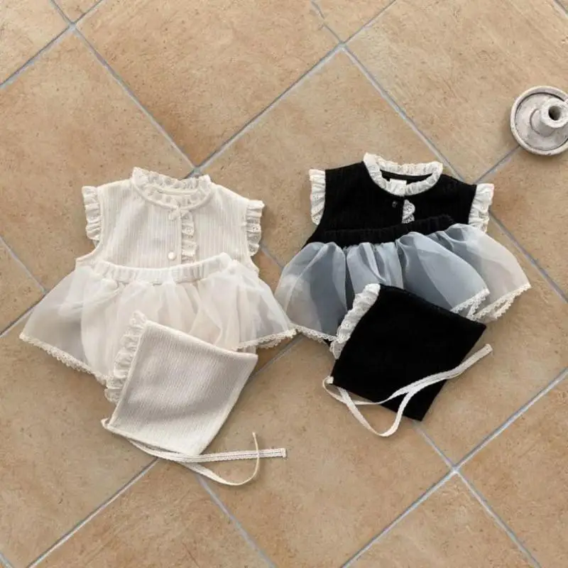 Conjunto de ropa sin mangas para bebé y niña, chaleco de encaje, cárdigan + faldas de gasa Pp, traje de princesa dulce, trajes infantiles, novedad de otoño, 2024