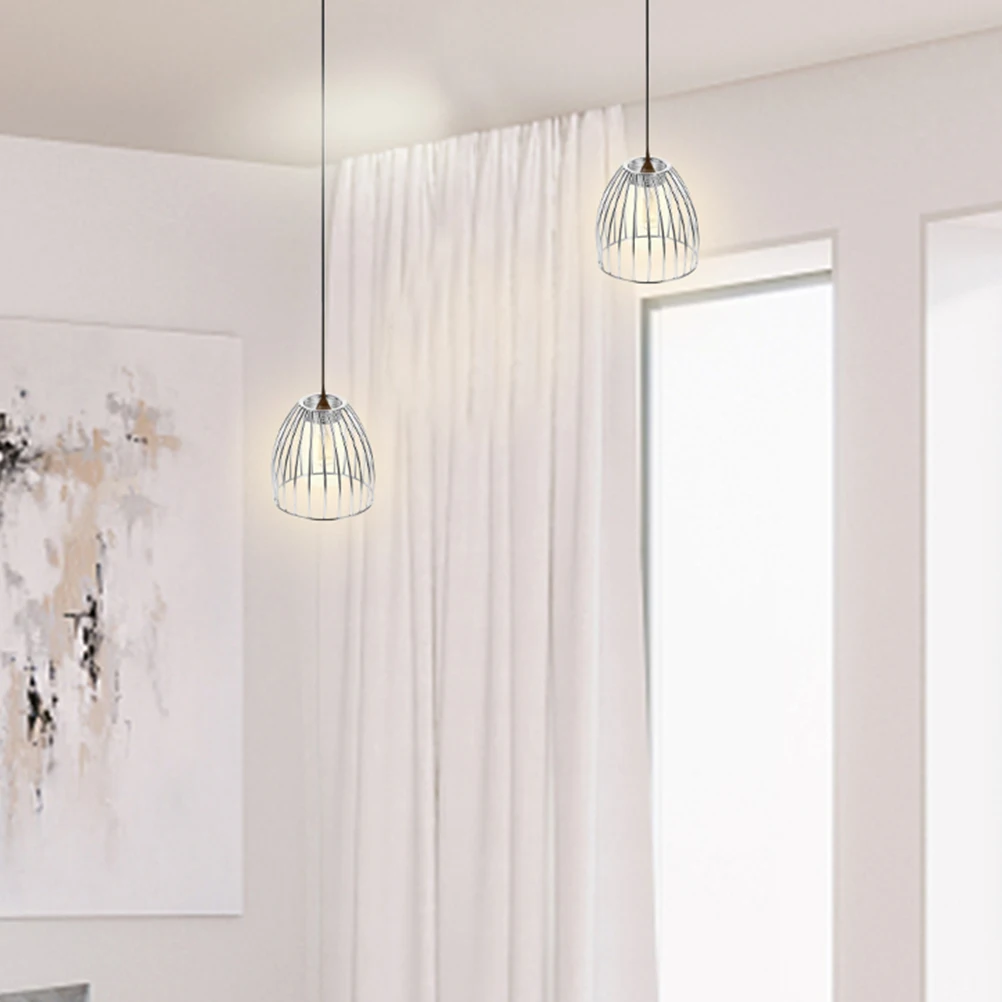 

2Pcs Iron Cage Lampshade Vintage Industrial Metal Pendant Light Shade Drum Chandelier Cover Bedroom Dining Room E14