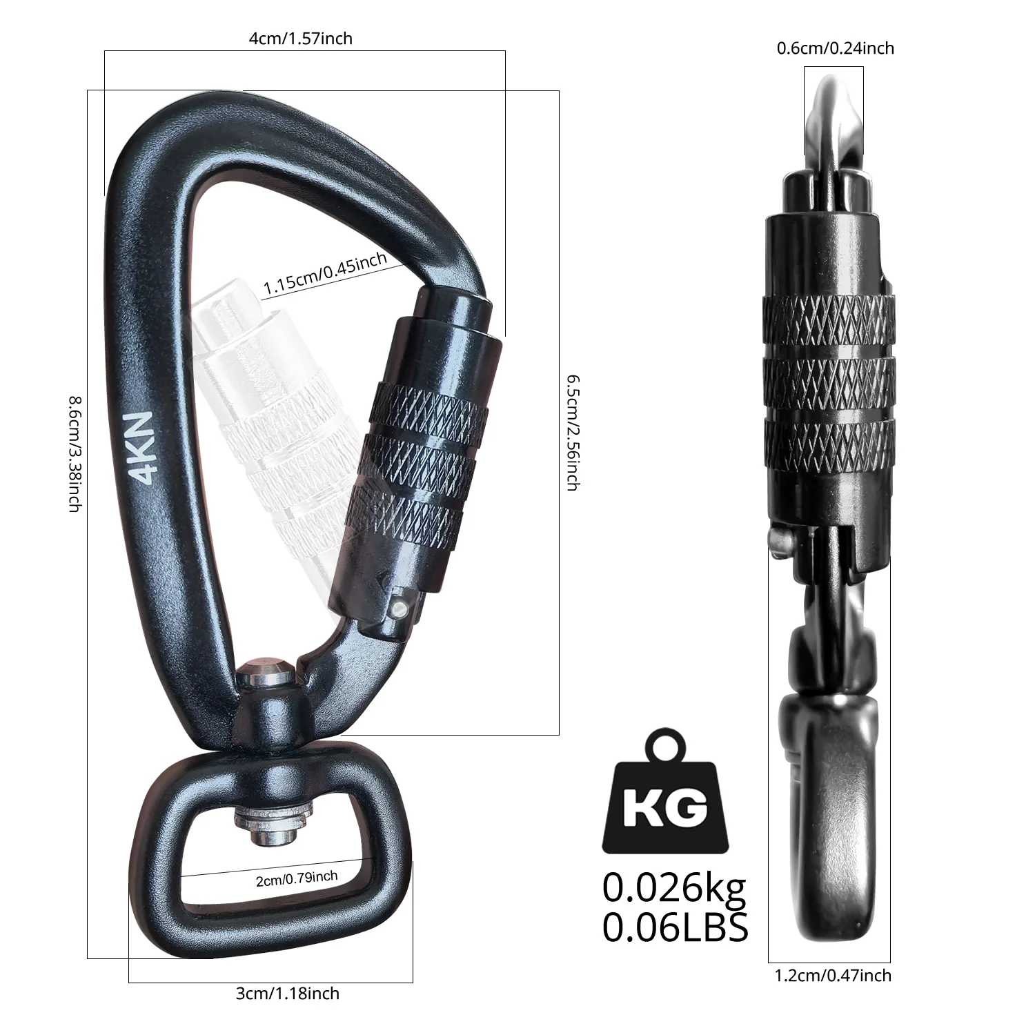 2/4 Stück 4KN Heavy Duty Wirbel Selbstsichernder Karabinerhaken Hundeleine Clip Snap 7075 Luftfahrt Aluminium Drehbolzen Karabinerhaken Drehgelenk – Detail 8