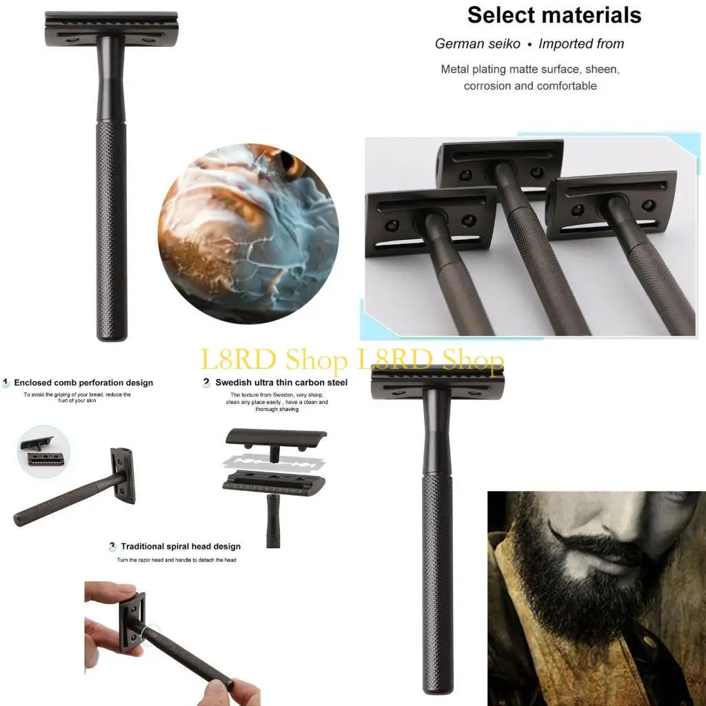 

L8RD Традиционный винтажный классический ретро двойной край Закрытый безопасный для бритвы противоскользящий с длинной ручкой