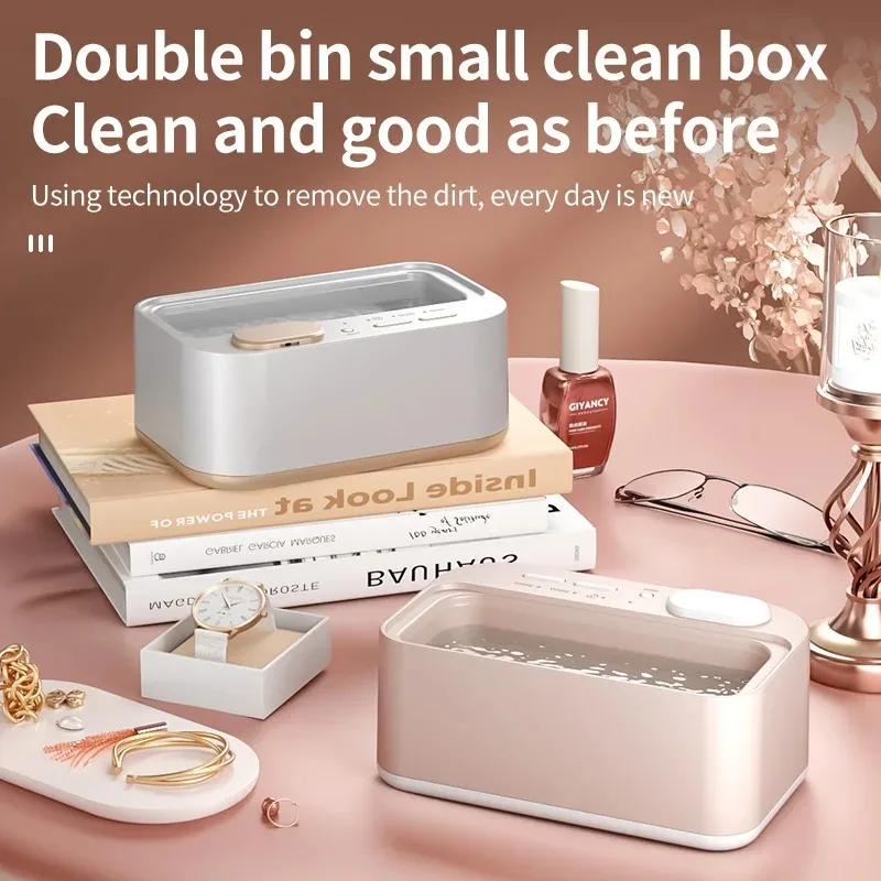 Ultrasonic Cleaner 48Khz with Double Bin Full Cleaning Vibration Jewelry Machine Adjustable Timer for Household Use