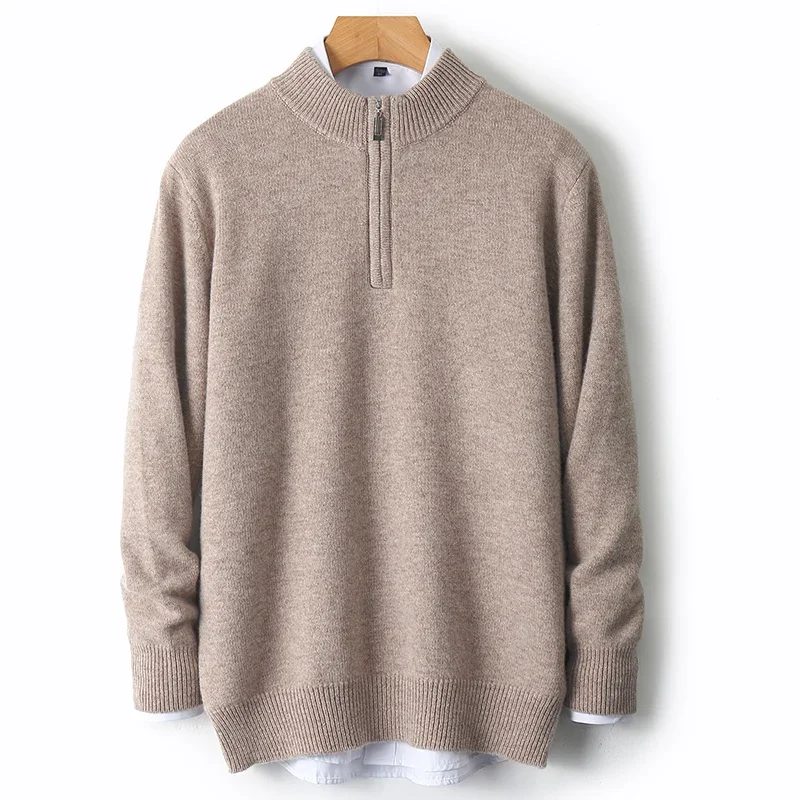 Pop Nuovo 100% Cashmere Lana Caldo Maglione Autunno Inverno Mezzo Cerniera da uomo Collo a mezza altezza Pullover Allentato Gioventù Affari Casual Per