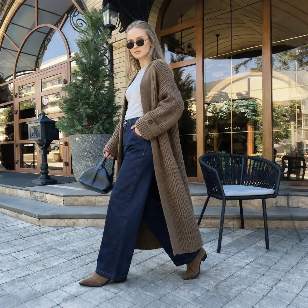 Womens Long Knit Cardigan Autumn Winter Oversized Sweater Coat Thick Warm Casual Loose Outerwear Fashion Soft Knitwear